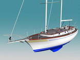 Sailing-motor shooner 45 ft with aluminum hull.